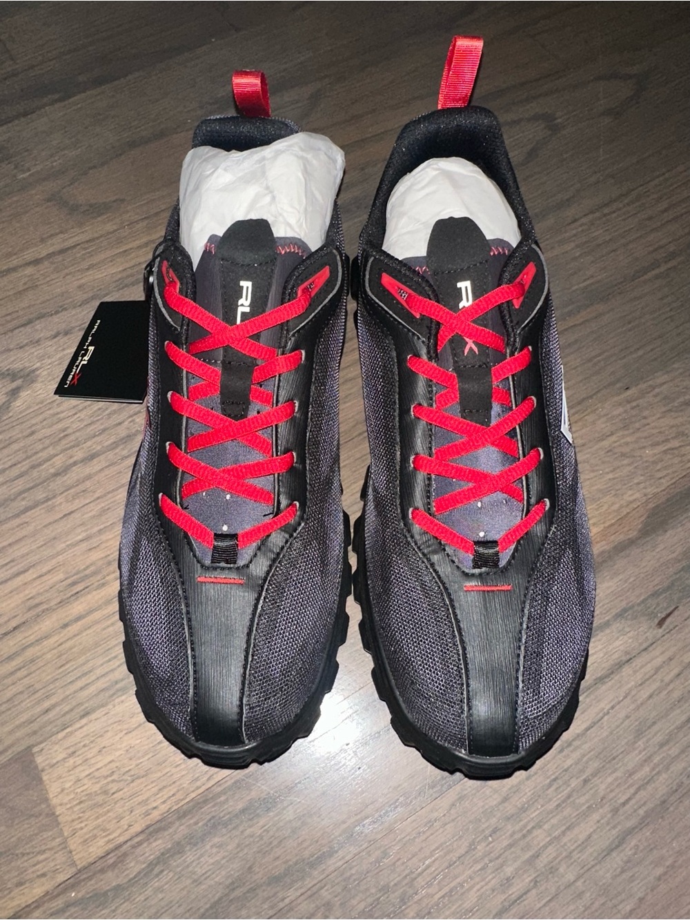 Polo by Ralph Lauren Men's Black Sneakers with Red Accents
